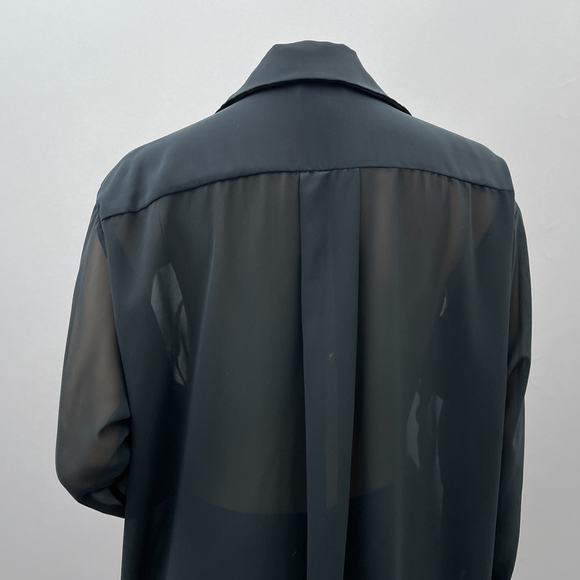 Natori Saks Tunic Top Women S Black Sheer Floral Embroidered Button Up READ - Picture 6 of 10